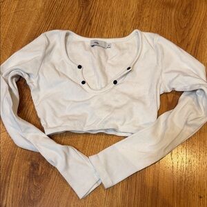 Adika White Ribbed Cropped Long-Sleeve Scoop Top